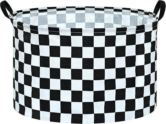 Checkered Storage Basket Extra Large 80L Kids Hamper Baby Laundry Basket Waterproof Toys Car Organizer Collapsible Canvas for Home/Dorm/Pet/Office/Closet/Shelf/Gift Baskets