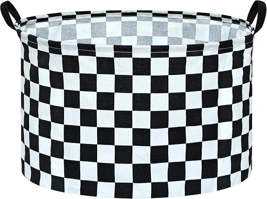 Checkered Storage Basket Extra Large 80L Kids Hamper Baby Laundry Basket Waterproof Toys Car Organizer Collapsible Canvas for Home/Dorm/Pet/Office/Closet/Shelf/Gift Baskets