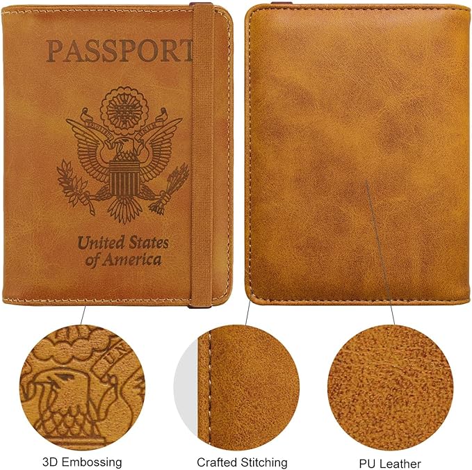 WALNEW Passport Holder for Travel, RFID Passport Cover Wallet for Women Men, PU Leather Passport Book Card Holder Case with Pen, Travelling Essentials for Flying