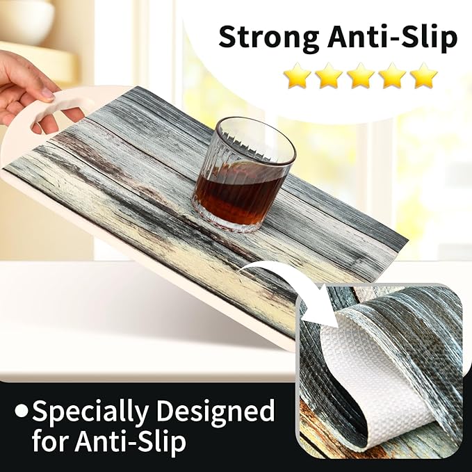 Shelf Liners for Kitchen Cabinets Non Adhesive Drawer Liner 12in x 20FT Blue Shiplap Quatrefoil Thickened Shelf Liner Strong Non-Slip Easy to Clean Tool Box Refrigerator with Knife and Tape Measure