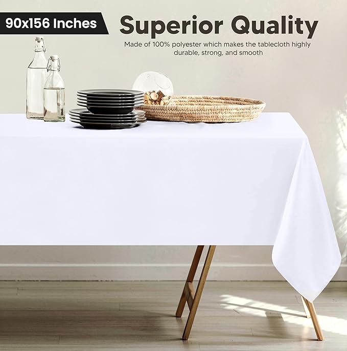 Utopia Kitchen Rectangle Table Cloth 2 Pack (90x156 Inches, White), Machine Washable Tablecloth, Polyester Table Cover for Dining, Buffet Parties, Picnics, Events, Weddings and Restaurants