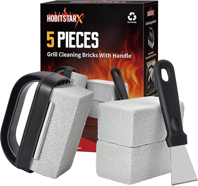 Griddle Cleaning Stone Brick, 5-Pack with Ergonomic Handle, Natural Pumice Block for Blackstone, Flat Top Griddles, Cast Iron, Ovens & BBQ Surfaces