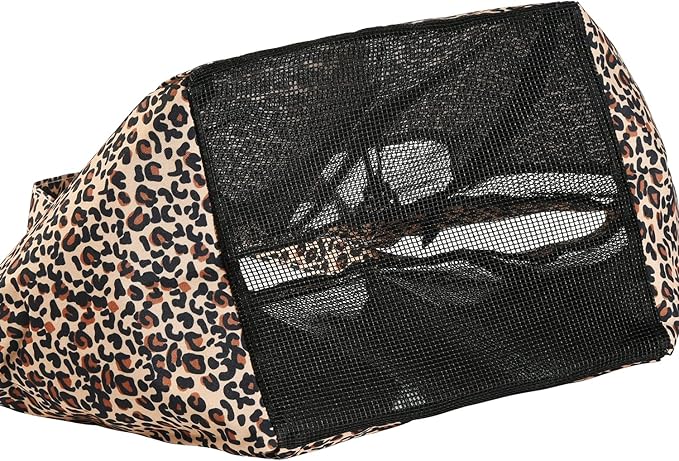 Haundry Mesh Shower Caddy Bag, Portable Basket Organizer with Key Hook for College Dorm Bathroom Camp Gym, Hanging Tote Bag with 8 Pockets, Leopard