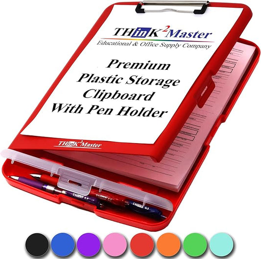 Think2Master Red Plastic Storage Clipboard with Pencil Holder. | 25% Heavier & 25% Sturdier| Heavy Duty. Must Have for Nurses, Teachers & Classrooms.