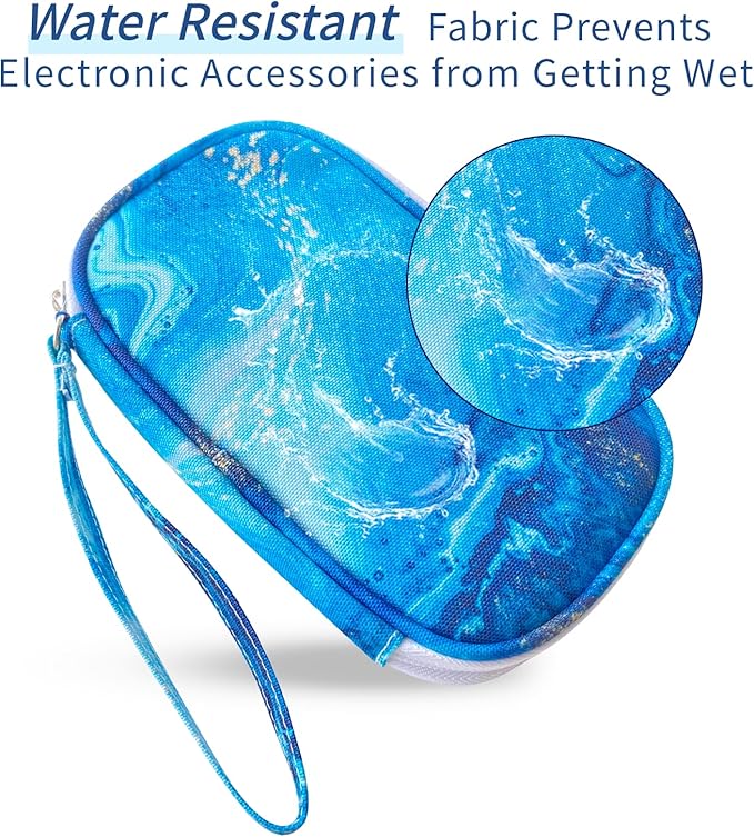 Electronics Organizer Travel Case, Cable Organizer Travel Essentials Tech Pouch,Suitable for Charger, Cable, Phone，Flash Drive,Blue Marble