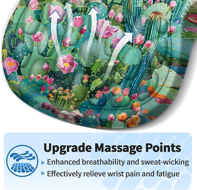 YIWEI Ergonomic Mouse Pad with Wrist Rest - Comfortable Office Mousepad with Memory Foam Wrist Support for Carpal Tunnel Relief, Mouse Pads with Non-Slip Base for Gaming and Home (Cactus)