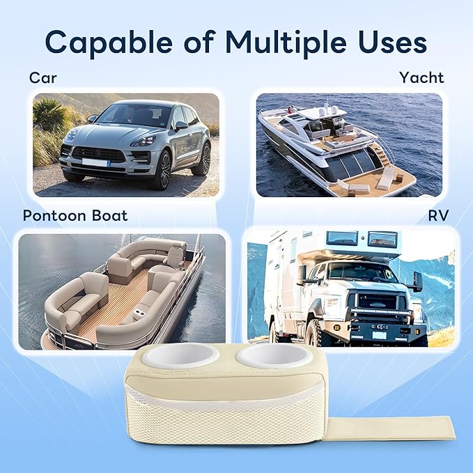 Marinexplore Pontoon Cup Holder,Boat Seat Cup Holder,Double Drink Holder,Portable Cup Beverage Mobile Phone Holders for Pontoon Boat Sofa,RV Couch,Car Back Seat (Beige)