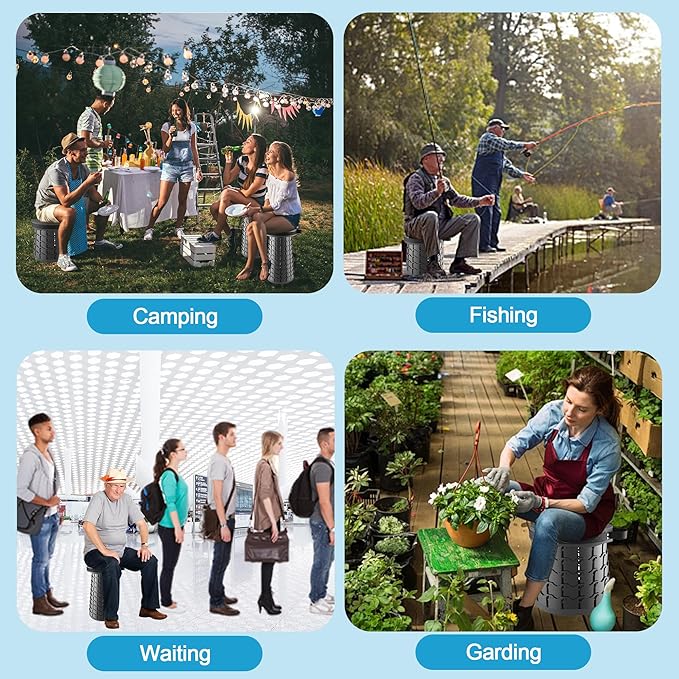 2025 Upgraded Collapsible Stool， Pop Up Seat with Load Capacity 800lbs，More Durable & Portable Retractable Folding Stools，Adujstable Telescoping Stools for Adults Camping & Outdoors