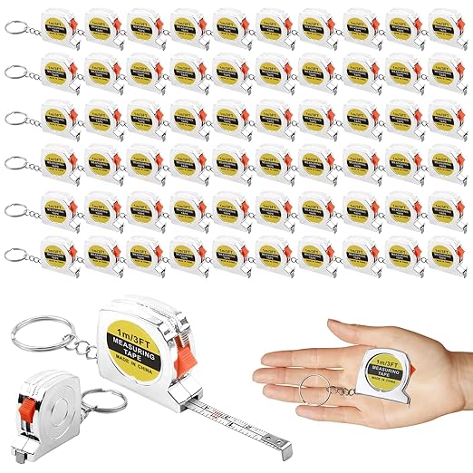 3ft Small Tape Measure Keychain, Portable and Retractable Mini Tape Measure with Slide Lock Mechanism for Daily Use Gadgets or Kids Construction Party Favors Gifting Prize Bag Fillers (60)