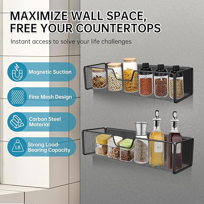 Magnetic Basket Organizer Holder for Fridge Magnetic Shelf Magnetic Storage Bin Box Containers for Refrigerator Whiteboard Classroom Magnetic Organizer