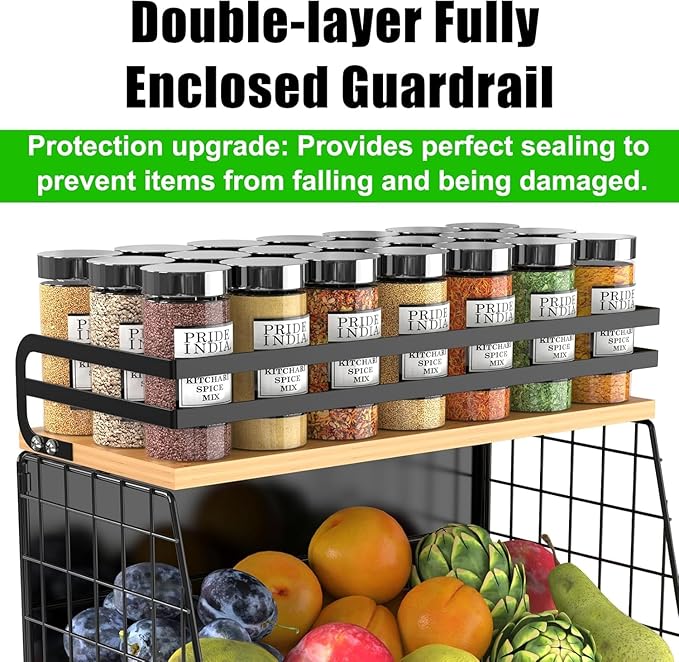 2 Pack Magnetic Spice Storage Rack Organizer for Refrigerator, Magnetic Shelf for Fridge with Wood Lid, Organizer for Kitchen & Laundry, Potato and Onion Storage Bins, Large Container, Strong Magnets