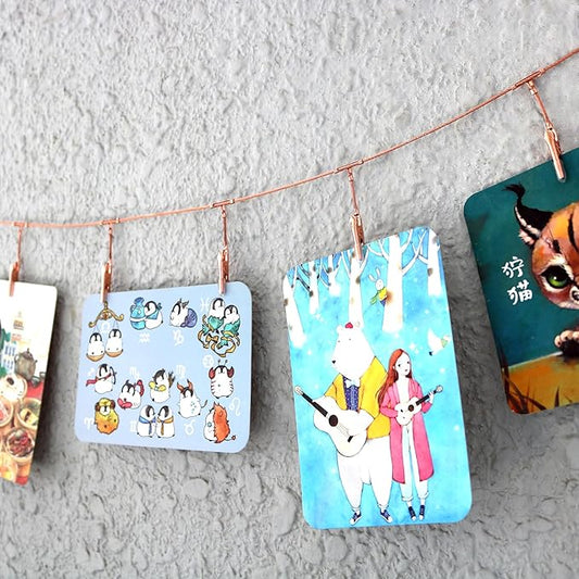 2 Pack Chain Photo Clip Hanging Photo Display Wall Photo Display Metal Photo String with 12 Clips Wall-Mounted Picture Holder for Hanging Painting Family Photos Artworks (Rose Gold Color)