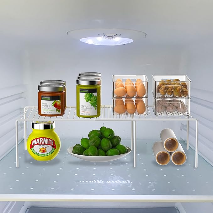 Kitchen Cabinet Expandable Shelf Organizers Set of 6, Adjustable Metal Wire Pantry Storage Shelves, Plate Dish Organizer Rack for Cabinets, Cupboard, Counter, Freezer, Countertop, White