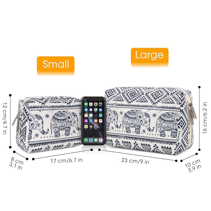 Narwey Small Makeup Bag for Purse Mini Cosmetic Bag Travel Makeup Pouch Zipper Pouch Cute Makeup Bags with Compartments for Women Girls (Elephant, Small)