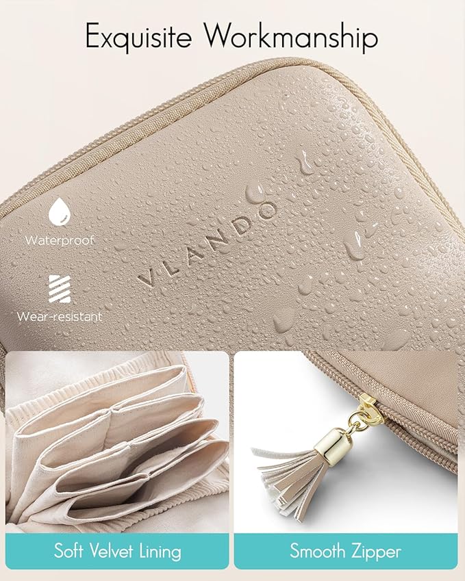 Vlando Small Jewelry Travel Case, Jewelry Pouch Bags with Zipper, Velvet Jewelry Organizer Storage Bag for Bracelet Rings Earring Travel Essentials Gifts for Women Girl-Toffee