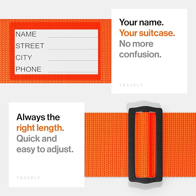 TRAVELY Luggage Straps - Particularly conspicuous & Secure - Incl. 4 Name Tags - Luggage Strap Ideal crosswise - [Set of 4]