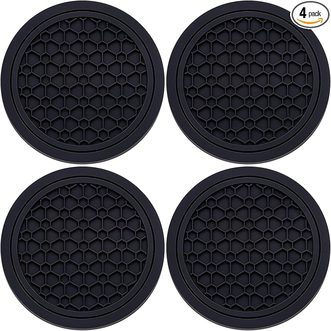 4-Piece Anti-Slip Car Cup Coaster Set – 2.75 Inch Auto Insert Drink Mats, Perfect for Coffee & Beverages – Stylish Interior Decor for Women & Girls (Black)