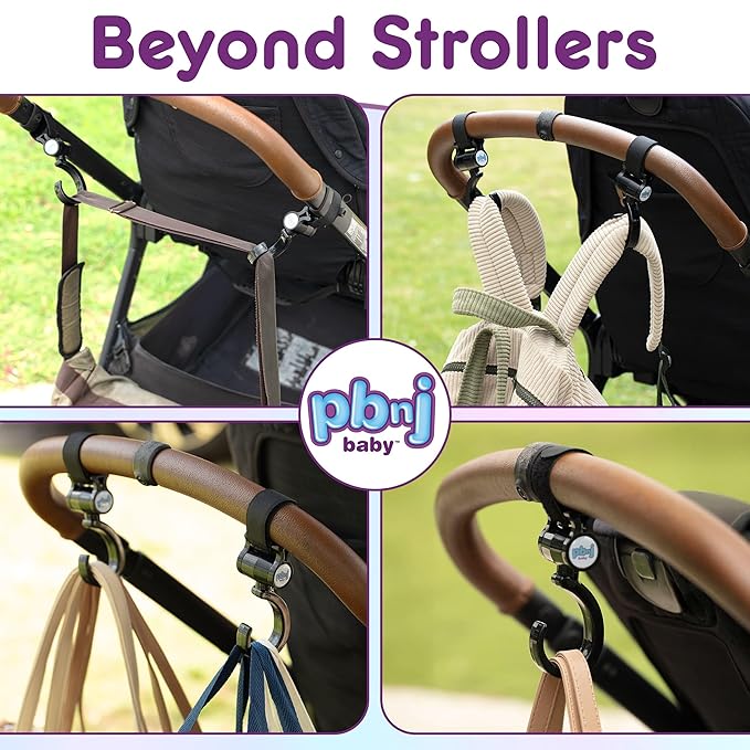 PBnJ Baby Stroller Hooks, 2-Pack Organizer Clips for Travel, Purses, Shopping, Diaper Bags