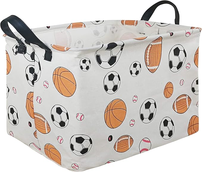 KUNRO Rectang Basketball Football Storage Basket Gift Shelf Basket Storage Bin, Nursery Basket Organizer Box for With Handles for Room Deco (Balls)