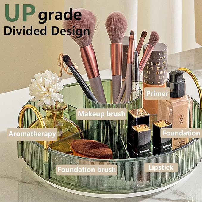 360 Rotating Makeup Organizer, 3-Tier Large Capacity Makeup Organizers and Storage, Skincare Perfume Vanity Organizers, Bathroom Cosmetics Storage Organizer Countertop (Green)