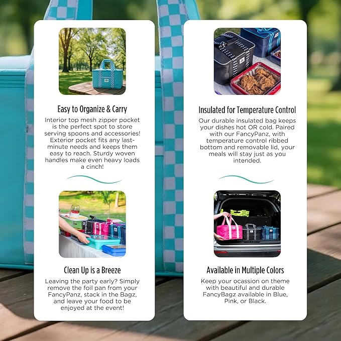 Fancy Panz - Aqua Insulated Casserole Carrier Bag - Insulated Thermal Bags for Hot & Cold Food Holds 2 Standard Size Fancy Panz - 2 Pockets - Food Container - Hosting Essentials