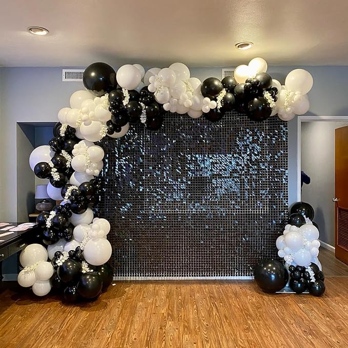 Black and White Balloon Arch Kit, ADOINBY 140Pcs Black and White Durable Latex Balloons 18 12 10 5 Inch Different Size Balloons for Birthday Anniversary Wedding Engagement Graduation Party Decorations