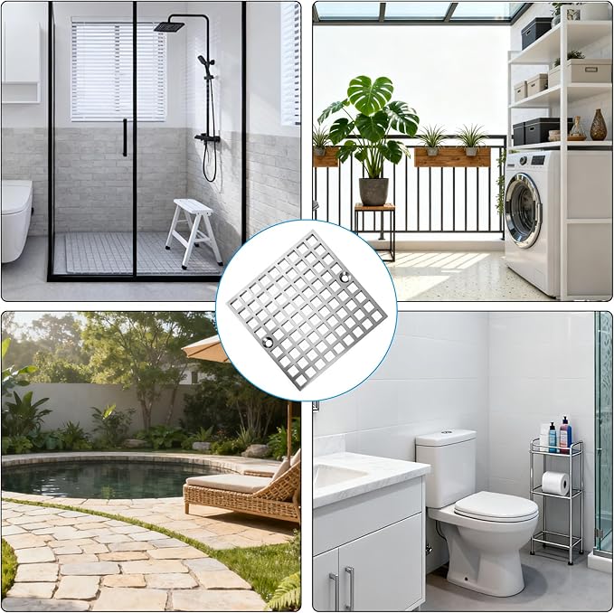 4" Matte Silver Shower Drain Cover, 304 Stainless Steel Square Floor Drain Cover Replacement, Drain Strainer and Hair Catcher for Showers, Bathrooms, and Sinks
