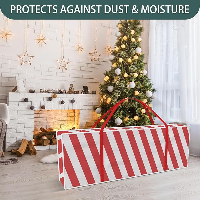 Safana Wrapping Paper Organizer Storage Bag, 42" Durable 600d Oxford Christmas Gift Wrapping Organizer Box Under Bed Storage Containers for Decorations Paper Rolls, Ribbons, Balls, Bows (Red Stripe)