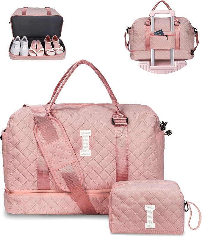 Personalized Initial Weekend Bag, Monogram Overnight Bag, Weekender & Travel Bag with Shoe & Makeup Compartments - Birthday Gift
