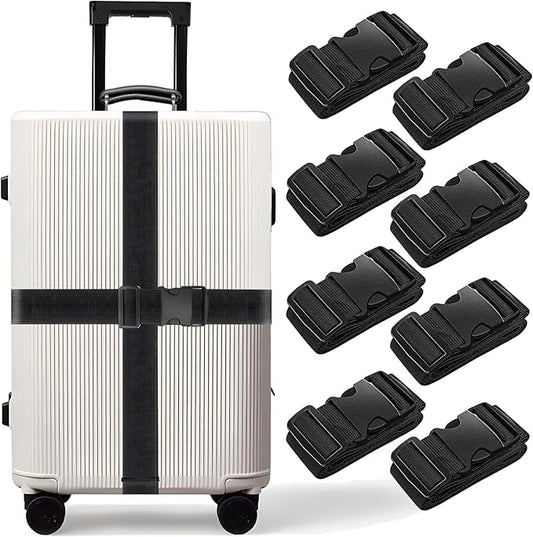 BILIONE 8 Pcs Luggage Straps, 79" Long Belts Keep Suitcase Secure While Traveling, TSA Approved Add a Bag Premium Accessory for Travel Bag Closure (8Pcs Black)
