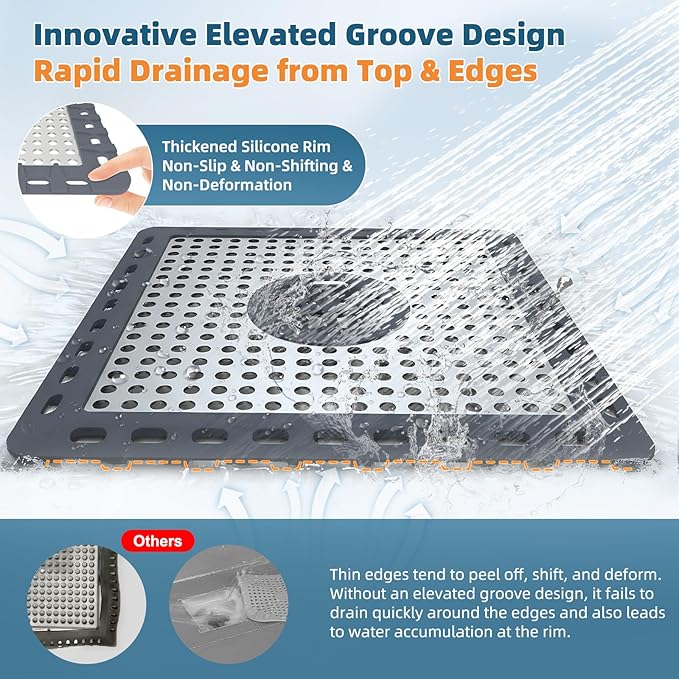 Hibbent Upgraded Shower Drain Hair Catcher, Shower Drain Cover for Bathroom Floor 6" Drain, Anti-Clogging Bathtub Drain Strainer, Stainless Steel Kitchen Sink Drain Strainer with Handle, Dark Grey