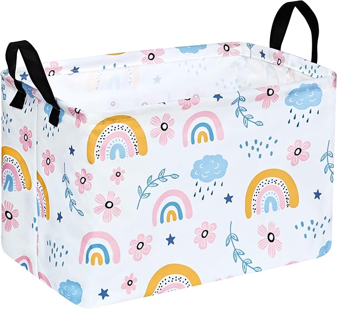 Rec Rainbow Print Box Hamper Storage Basket Collapsible Organizer Bin Gift Shelf Baskets for Home and Kitchen Storage