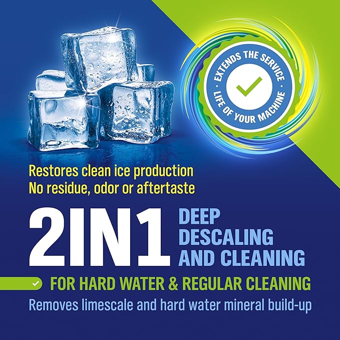 WoldoClean Ice Machine Cleaner Tablets 20 Count - 2in1 Descaler, Extra Strength 16g Dual Action for Countertop, Nugget, Portable and Commercial Makers, Nickel