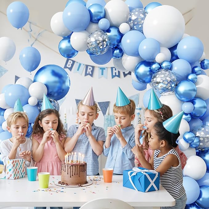 Blue Balloon Arch Kit 86Pcs Pastel Blue White Balloons Garland Kit with Silver Confetti Balloon Metallic Macaron Light Birthday Party Balloons for Boys Men Baby Shower Graduation Party Decorations