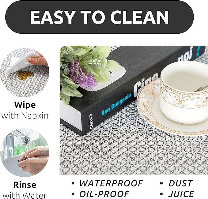 RAY STAR 18X96 Inch Shelf Liner for Kitchen Cabinets, Non-Adhesive Cabinet Liner Washable, PVC Drawer Liner for Dresser Non-Slip Bathroom (Black Circle)(5 Roll)