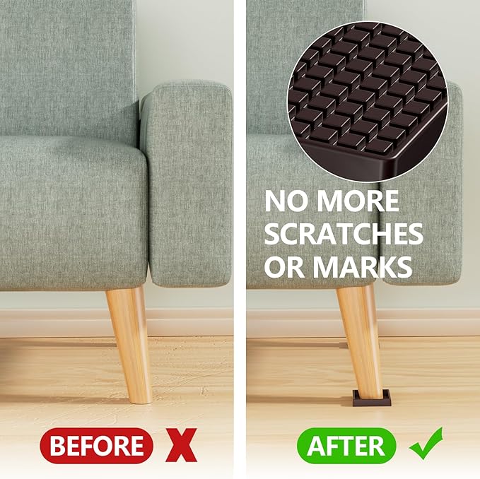 Non-Slip Furniture Pads - 3"x3" Square Anti-Skid Caster Cups Furniture Coasters, Anti-Sliding Grippers Floor Protectors for Furniture Bed, Couch, Chair Leg, Brown (Set of 8)