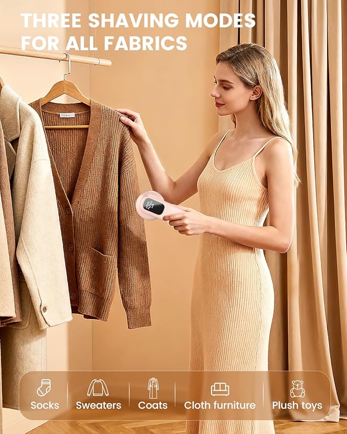 Rechargeable Fabric Shaver, Lint Remover with 3D Floating Blades & Powerful Motor, Portable Sweater Shaver with Digital Display, 3 Speeds Electric Lint Shaver for Clothes, Sweaters, Furniture