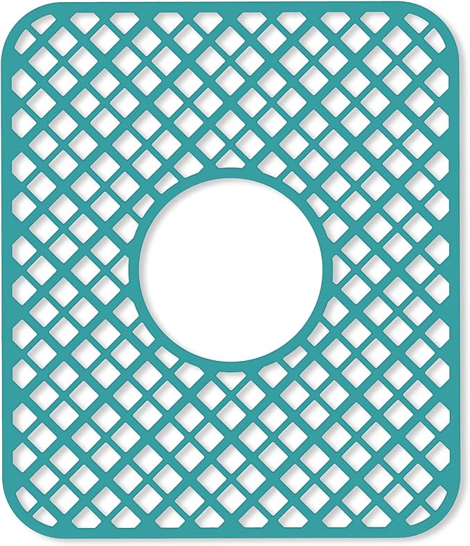 2 Pack Silicone Sink Protector for Kitchen Sink, Lozenge Pattern 13 x 11 inches Sink Grid Mat Silicone Protectors, Center Drain, Green