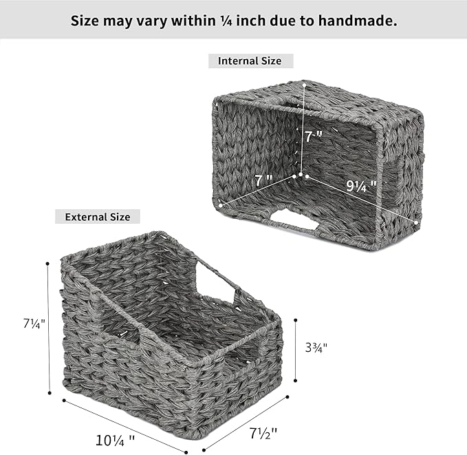 GRANNY SAYS Wicker Basket with Handles, Odorless Woven Trapezoid Basket Waterproof for Organizing, Decorative Storage Wicker Baskets for Storage Photo Books, Gray, 2-Pack