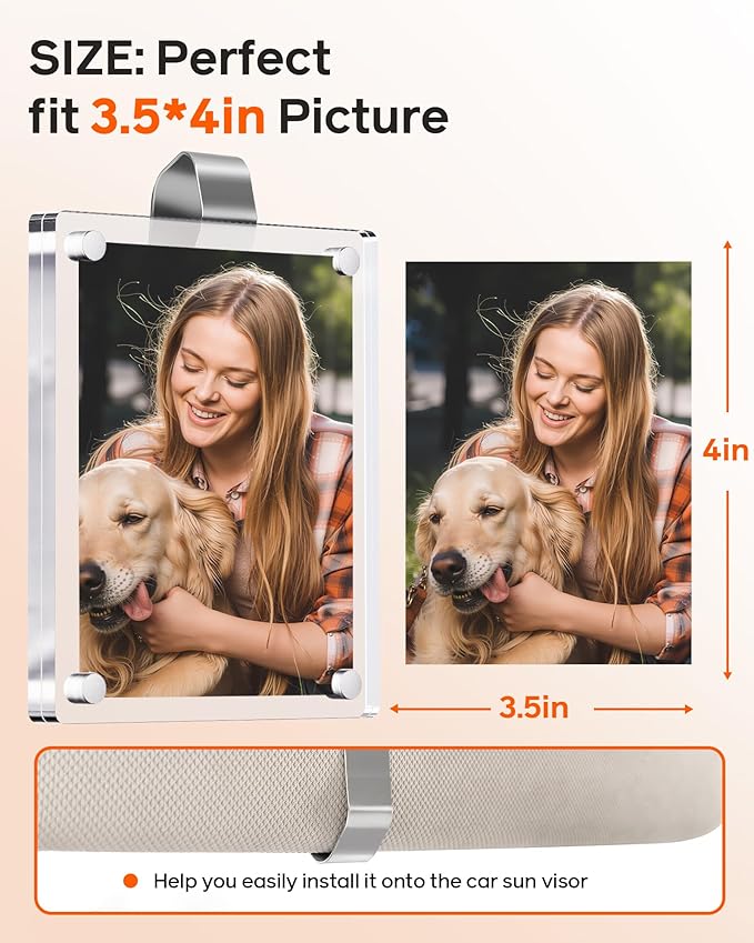 2Pcs Large Magnetic Car Visor Photo Holder - Strong Clip-On Frames for 3.5"x4.4" Photos - Durable Acrylic Visor Clip Photo Frame for Family & Pets - Secure Photo Car Visor Clip Accessories, Gift For Valentine‘s Day