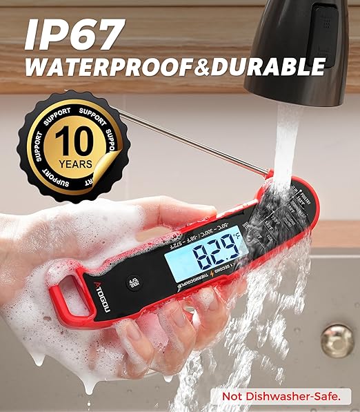 Atogou Professional Meat Thermometer Digital for Cooking Food, <1 Sec Instant Read & ±0.5℉ Accuracy, IP67 Waterproof, Thermocouple Sensor Probe, for Kithchen, BBQ, Grill, Red