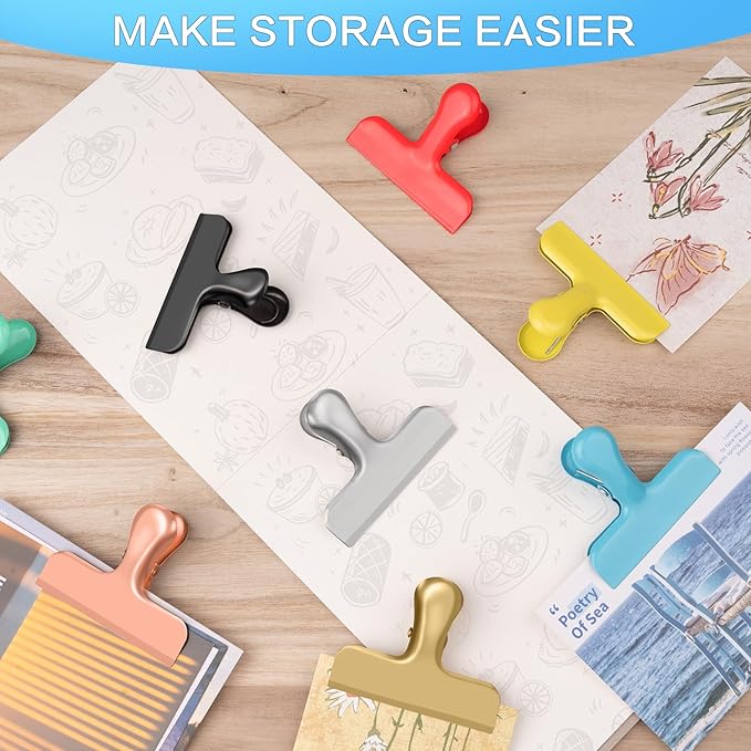 Chip Clips, 12 Pack Bag Clips, Stainless Steel Chip Clip, Metal Clip for Food, Air Tight Seal Great for Kitchen Home Office(Rose Gold)