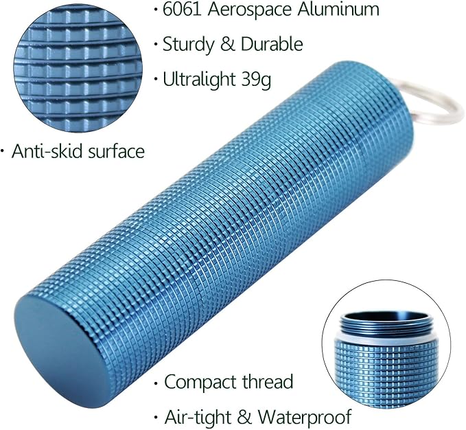 PPFISH Portable Daily Pill Case, 3 Compartments Anti-Skid Aluminum Alloy Waterproof Pill Box Dispenser, Small Pocket Pill Container, Keychain Pill Fob, Travel Pill Holder for Men Women