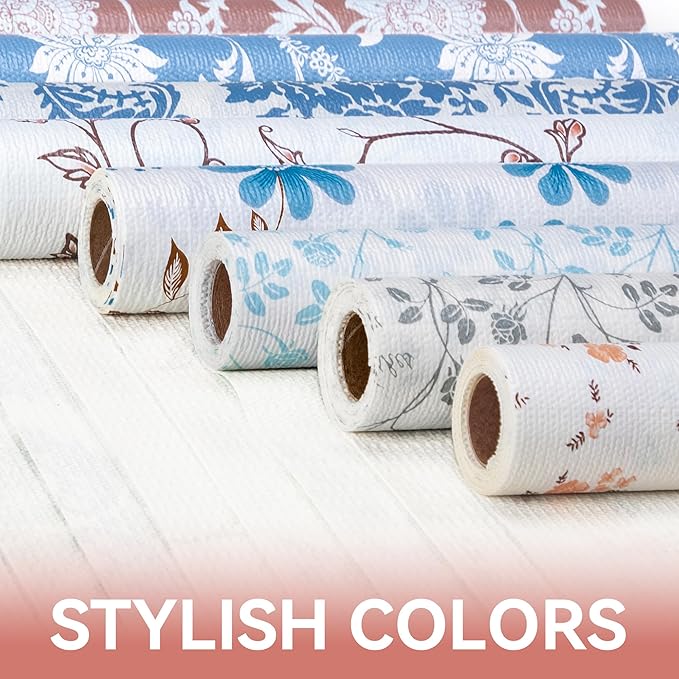 RAY STAR Shelf Liner, Non Adhesive Pink Orange Floral Printed Kitchen Cabinet Liner for Pantry Drawer Vanity, Strong Grip Non Slip, Shelf Liners for Kitchen Cabinets Cupboard 12 Inch x 10 FT (2 Rolls)