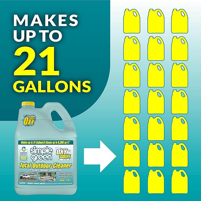 Simple Green Oxy Solve Total Outdoor Cleaner Concentrate, Pressure Washer & Manual Use, EPA Safer Choice Certified, Peroxide Cleaner for Wood, Concrete, Vinyl & More
