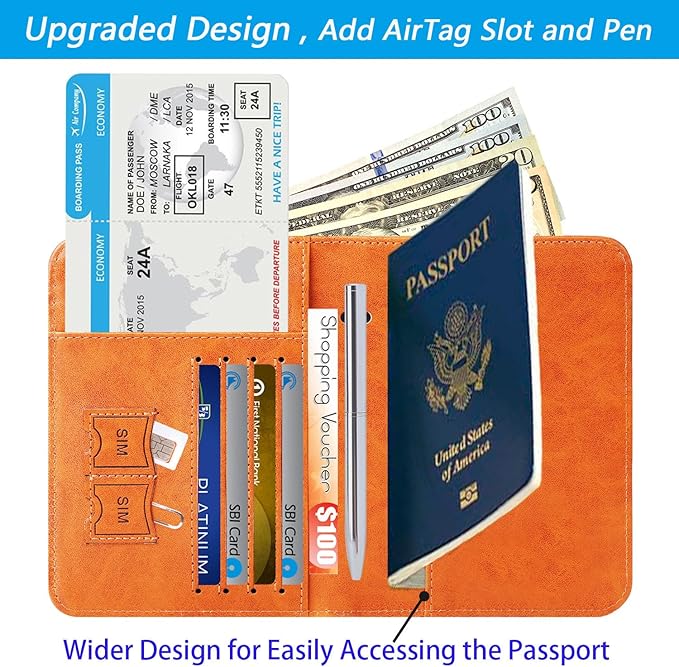Airtag Passport Holder Cover Wallet Travel Essentials RFID Blocking Leather Card Case International Must Haves Travel Accessories for Women Men(119#Claybank)