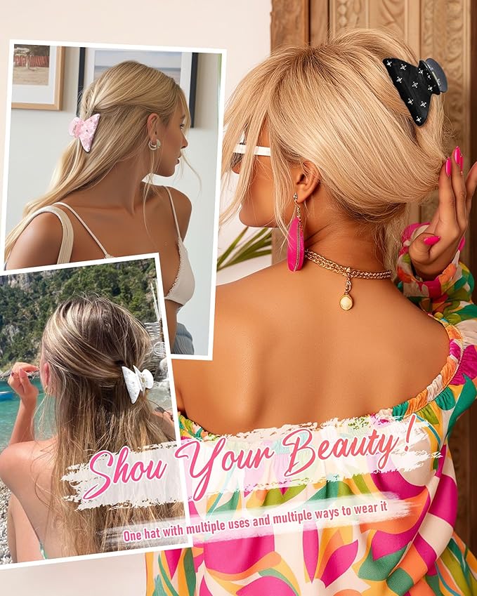 6PCS Acrylic Marbled Hair Claw Clips - Include No Bend No Crease Hair Clips and Medium Rhinestone Claw Clip, Cute Stylish Hair Accessories for Women Makeup, Strong Hold Non Slip for Thick Thin Hair