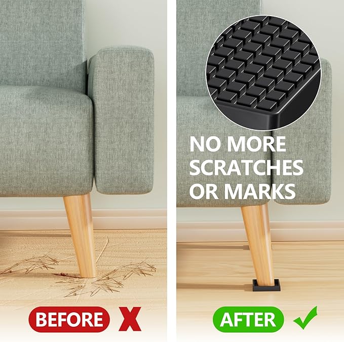Non Slip Furniture Pads - 2x2 Anti Skid Caster Cups, 4PCS Square Furniture Coasters for Hardwood Floors, Anti Slide Furniture Cup Bed Floor Protectors, Furniture Stoppers to Prevent Sliding(Black)