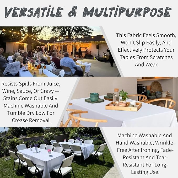 6 Pack White Table Cloth Rectangle Table Cloths for 8 Foot Rectangle Tables 60 X 126 Inch Washable Polyester Tablecloth for Weddings, Parties, Banquet, and Daily Use