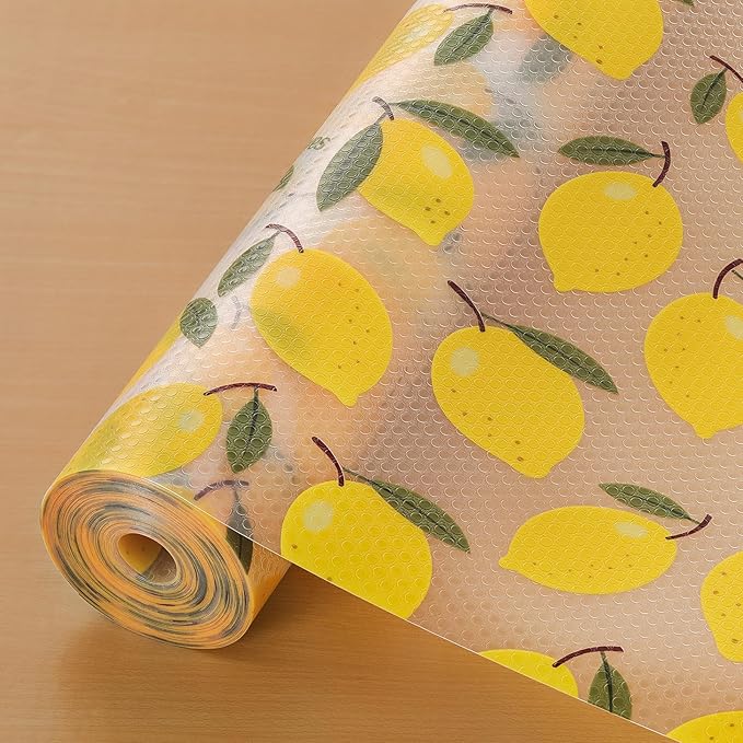 Cooyes Shelf Liner, Non-Adhesive Cabinet Liners for Kitchen Drawers, Shelves, Refrigerator, Pantry Storage, Bathroom Closet, Fridge, Durable Waterproof EVA Mats(23.6" W x 360" L, Yellow Lemon)